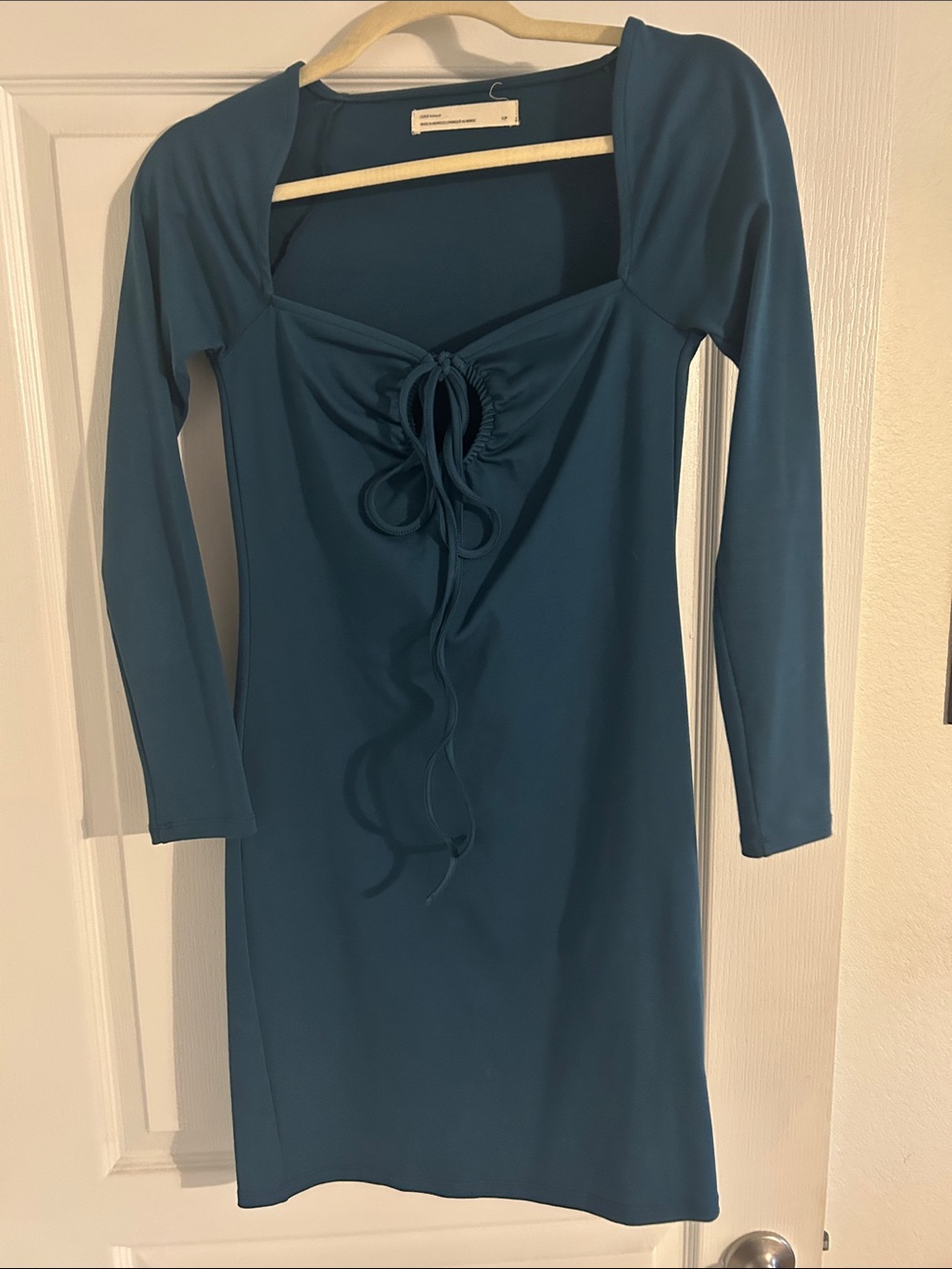 Oak + Fort Long Sleeve Teal Drawstring Front Bodycon Dress